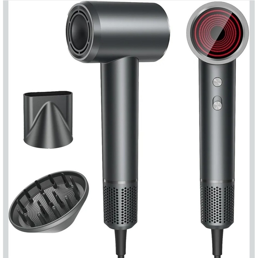 Professional Ionic Hair Dryer, High Speed, with Diffuser, 1400W, Gray, HD40